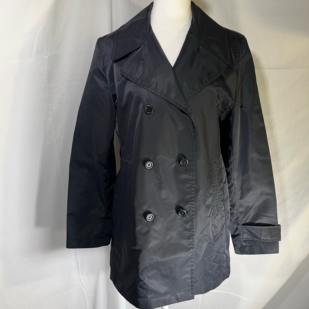 Gap Vintage Double‎ Breasted Notched Collar Lightweight Raincoat Black Size Med